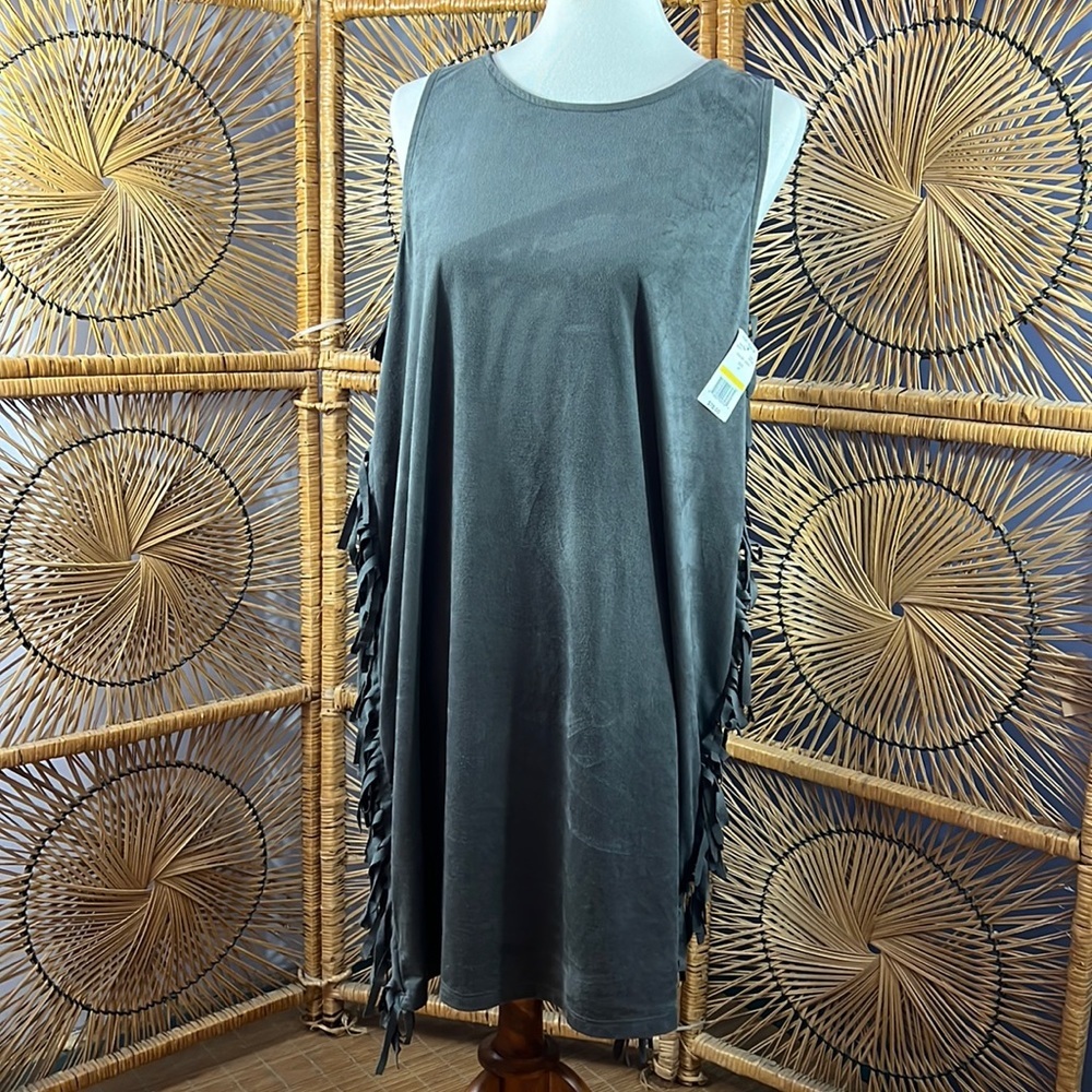 Coin 1804 side fringed grey dress.  Size medium.  Fabric feels suede like!